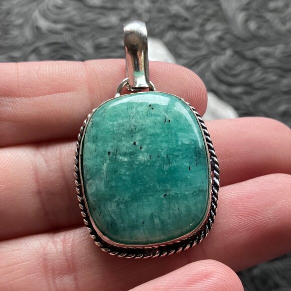 Amazonite With Black Tourmaline Inclusions Crystal Stone Jewelry Pendant - Picture 1 of 7